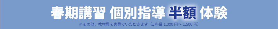 春期講習　クラス指導無料体験　教材費のみ実費でいただきます（1科目1000円～1500円）